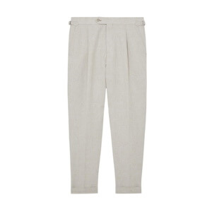 REISS Finch Linen-Cotton Check Tapered Trousers